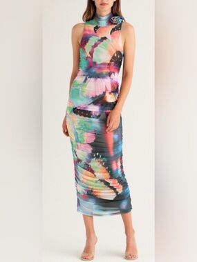 AFRM Fiorella Rosette Body-Con Dress in Abstract Butterfly Print